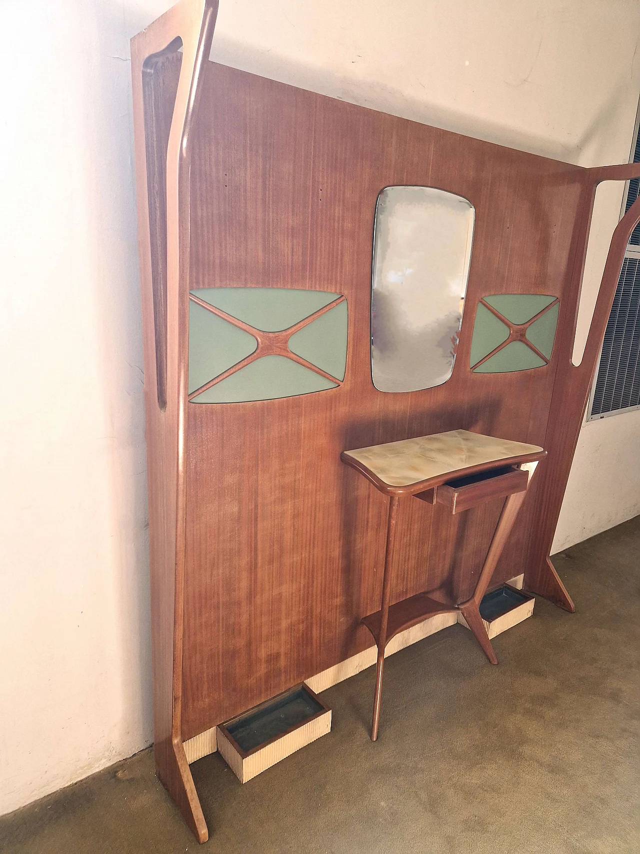 Mobile da ingresso con consolle, portaombrelli e specchio, anni '50 2