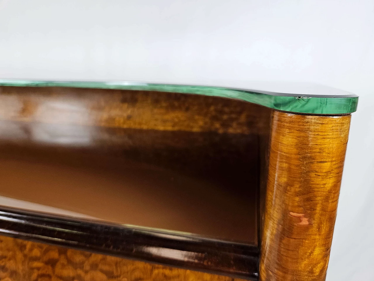 Thuja-root chest of drawers with glass top and shelf, 1960s 12