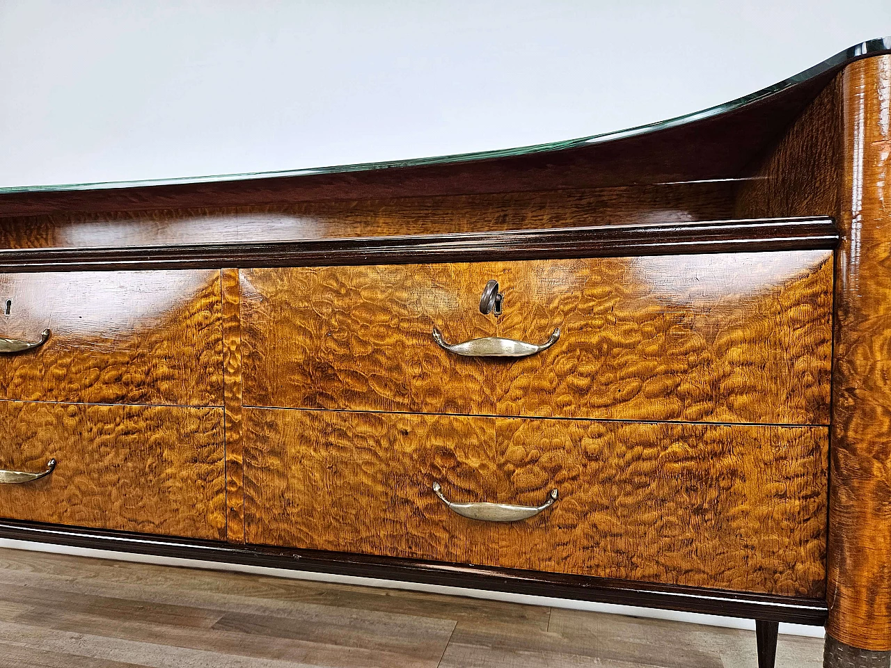 Thuja-root chest of drawers with glass top and shelf, 1960s 24