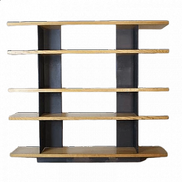 Modernist Foltern shelves with black steel plate brackets by Charlotte Perriand, 1970s