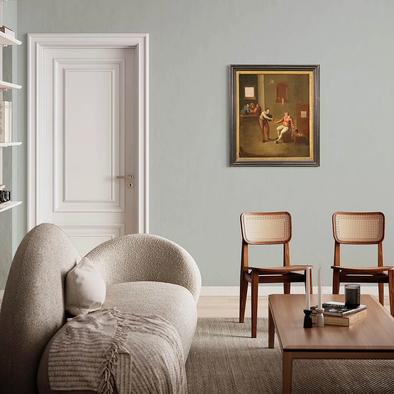 Flemish painting of tavern interior, oil on canvas, late 17th century 2