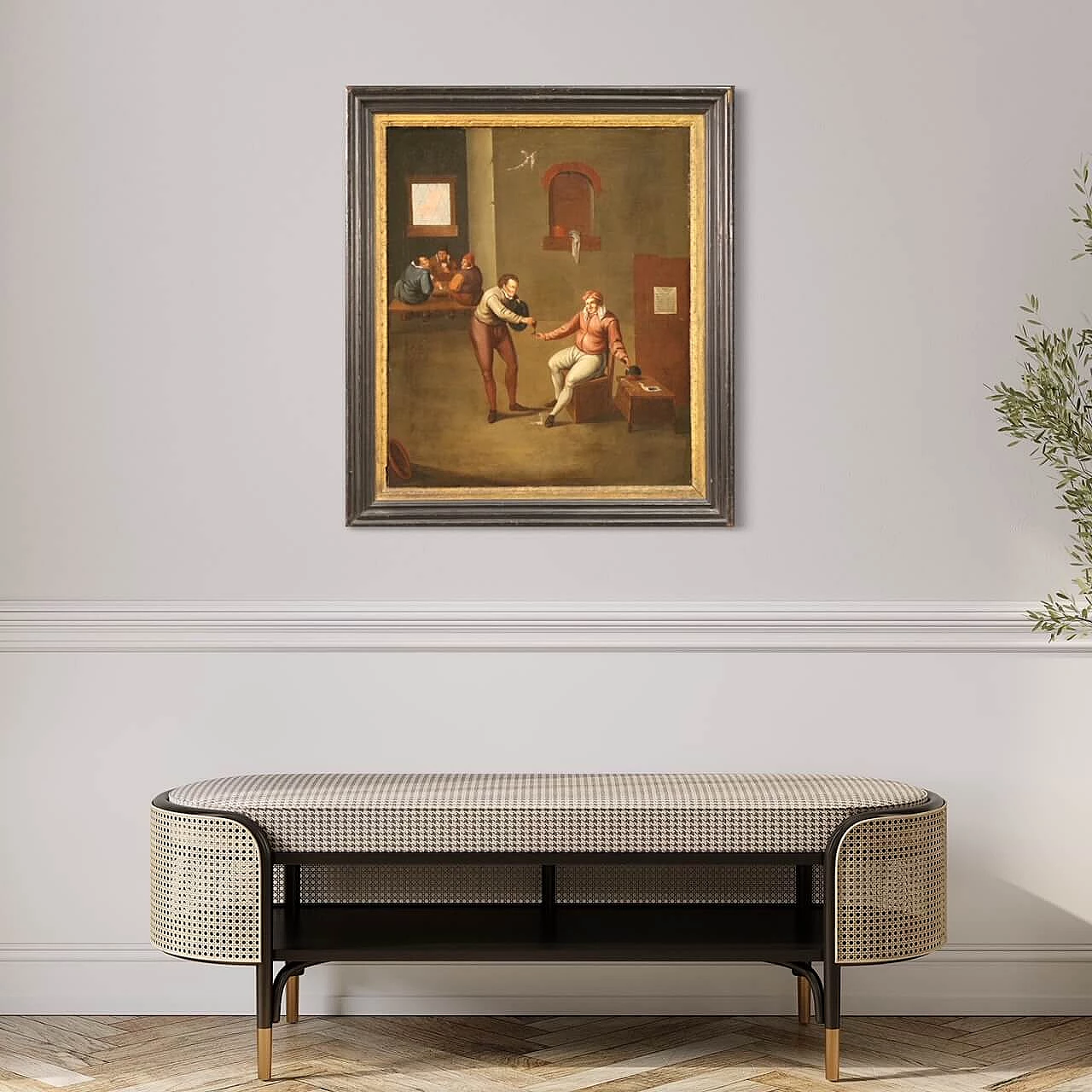 Flemish painting of tavern interior, oil on canvas, late 17th century 3