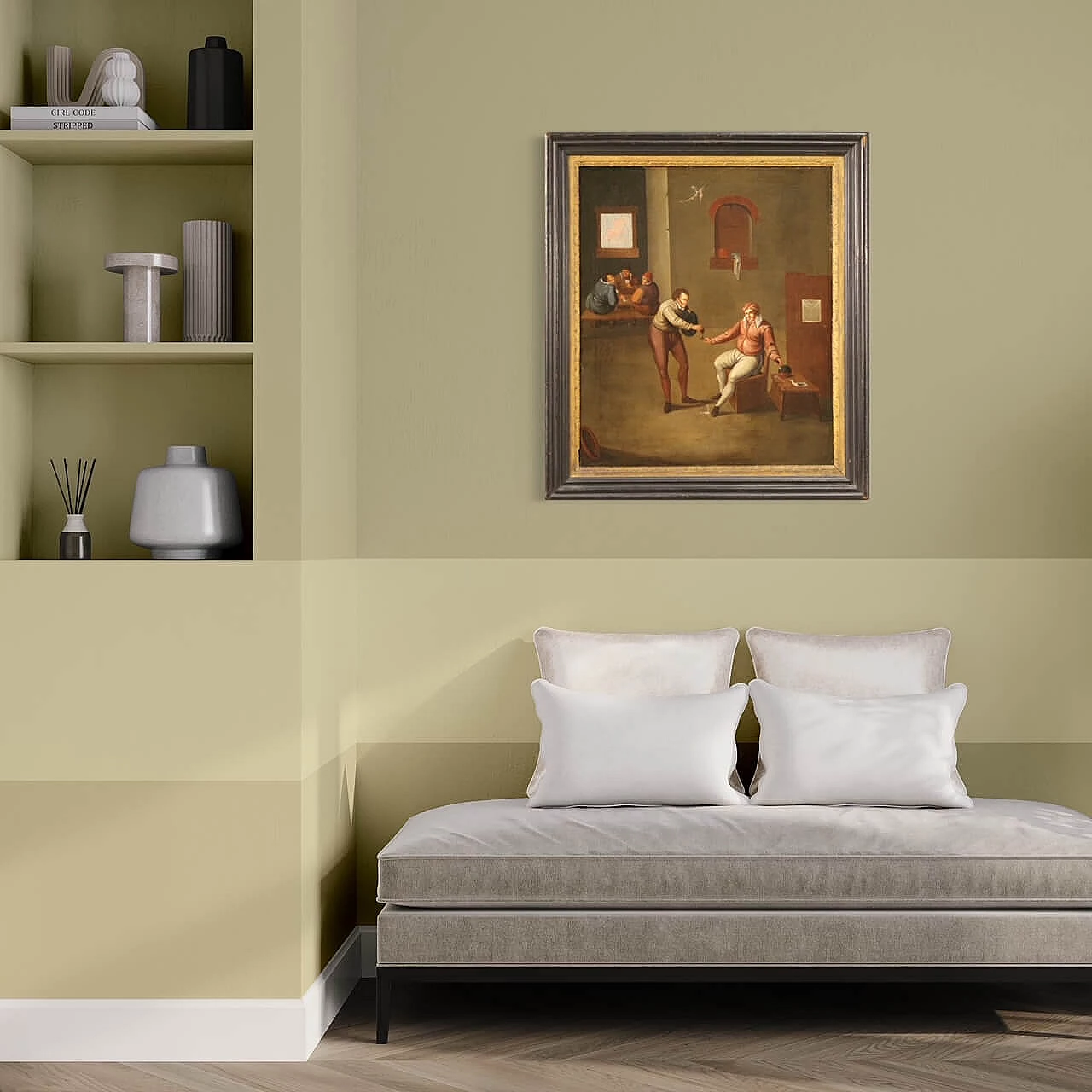 Flemish painting of tavern interior, oil on canvas, late 17th century 4