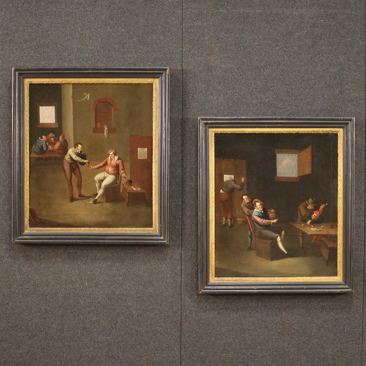 Flemish painting of tavern interior, oil on canvas, late 17th century 8