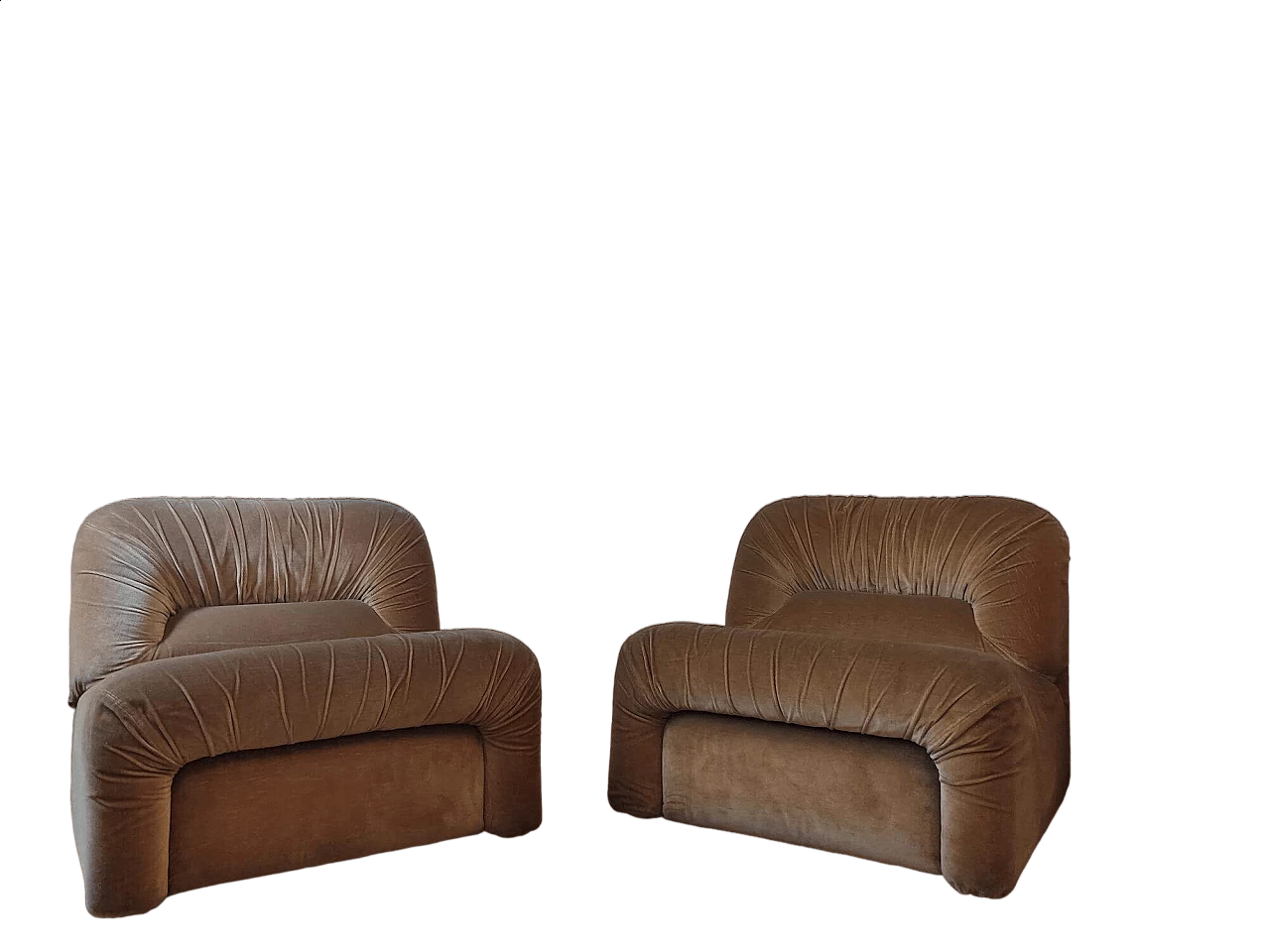Pair of brown velvet armchairs by Lev & Lev, 1970s 7