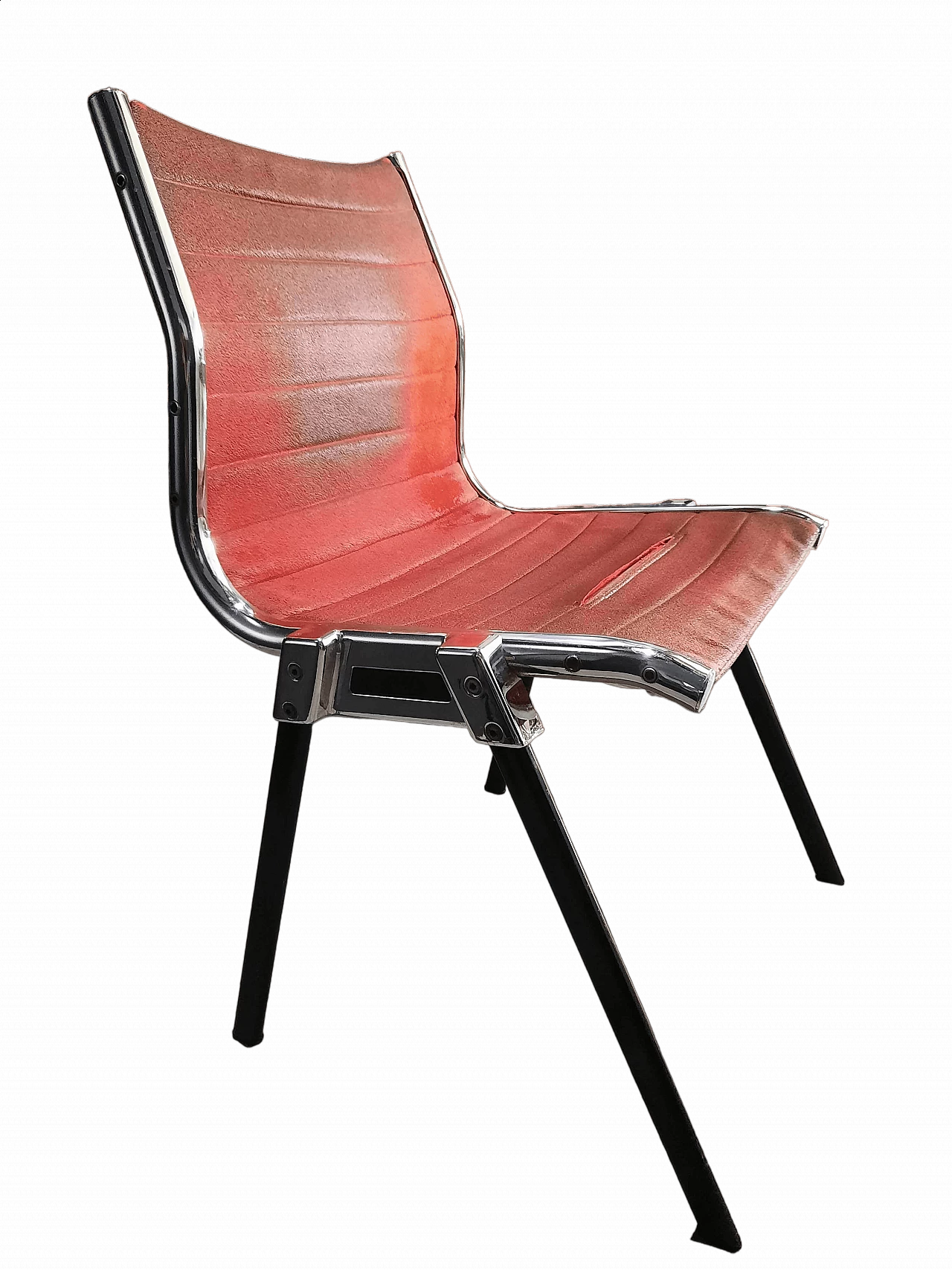 Steel and burgundy velvet chair, 1970s 14