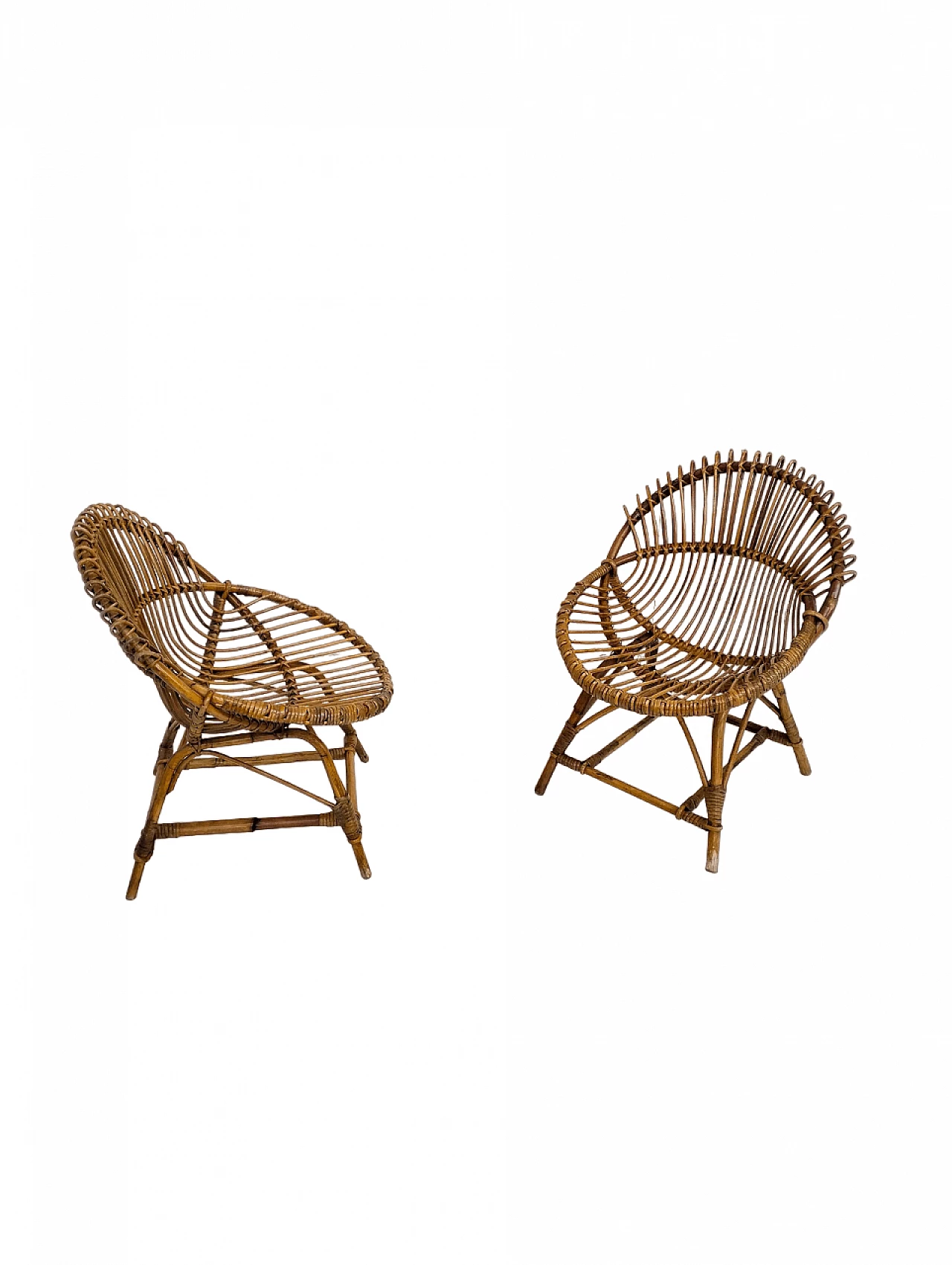 Pair of wicker egg armchairs by Bonacina, 1960s 13