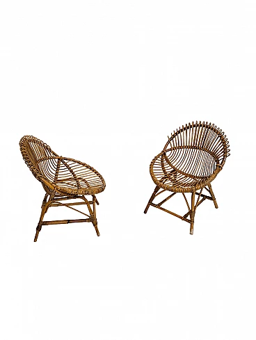 Pair of wicker egg armchairs by Bonacina, 1960s