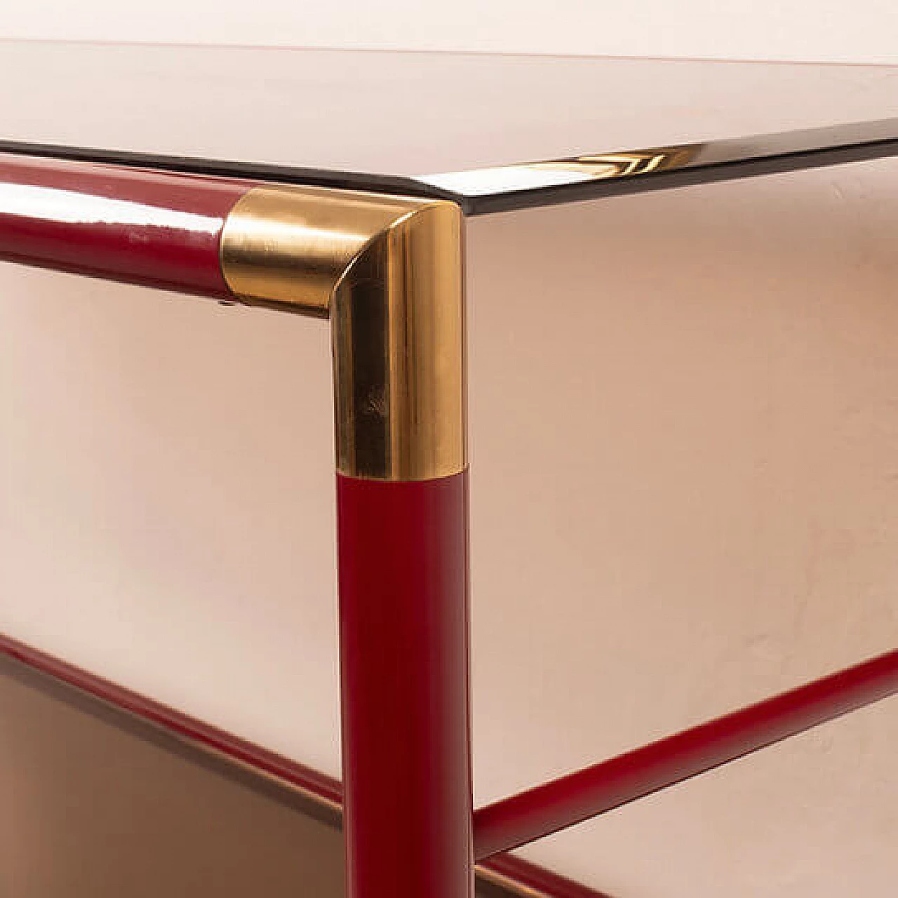 Console table with mirror in steel, brass and smoked glass, 1970s 7