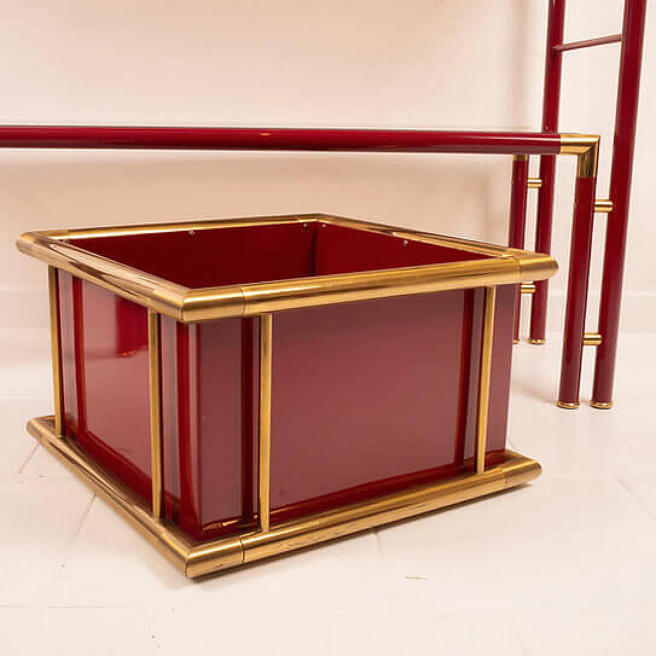 Console table with mirror in steel, brass and smoked glass, 1970s 9