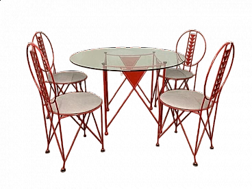 4 Chairs and table by Frank Lloyd Wright for Cassina, 1980s