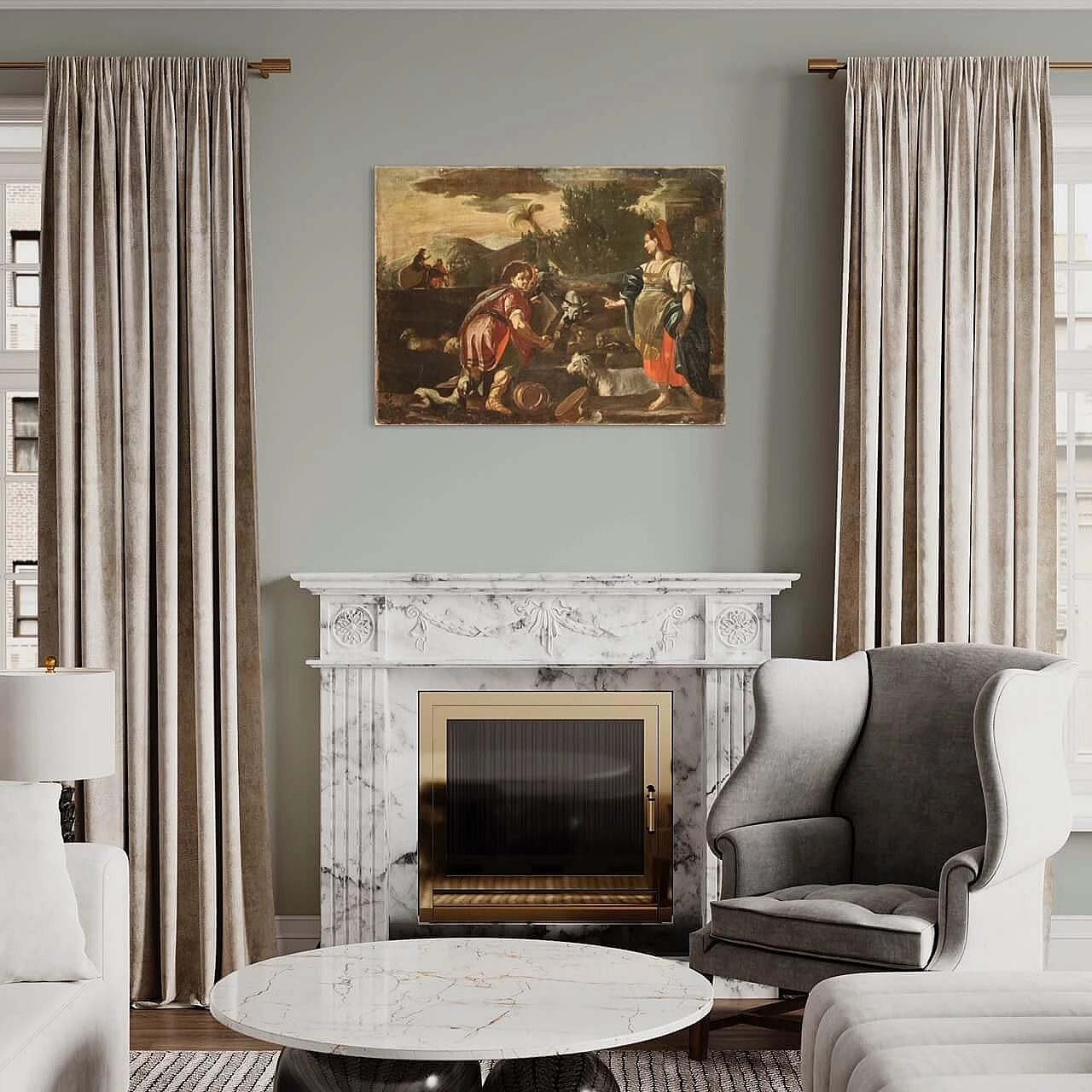 Rachel and Jacob at the well, oil on canvas, 18th century 3