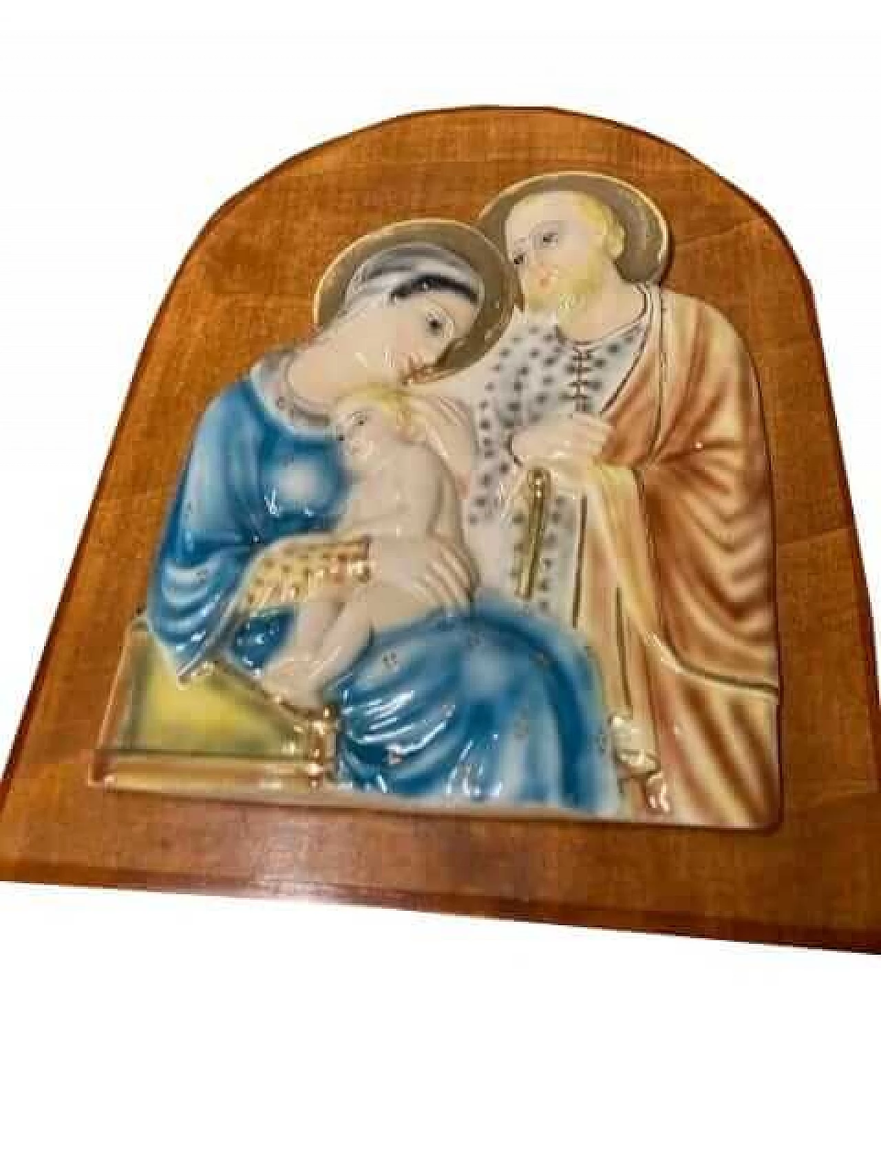 Majolica plaque with Holy Family by M.I.C.A. Sesto Fiorentino, 1940s 13
