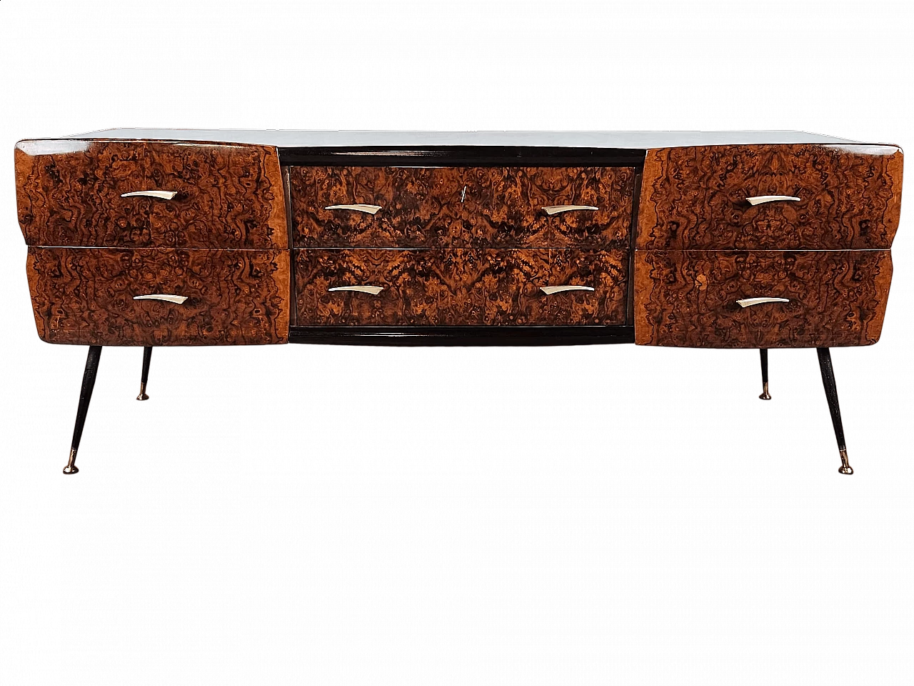 Mahogany-root chest of drawers with glass top, 1950s 30