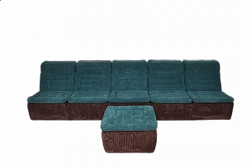 Modular sofa and ottoman in brown and turquoise corduroy, 1970s