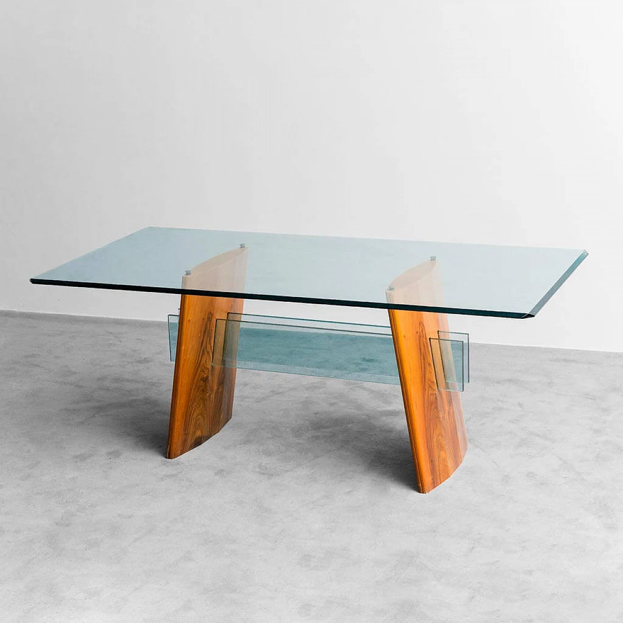 Wood and shaped glass table, 1980s 1
