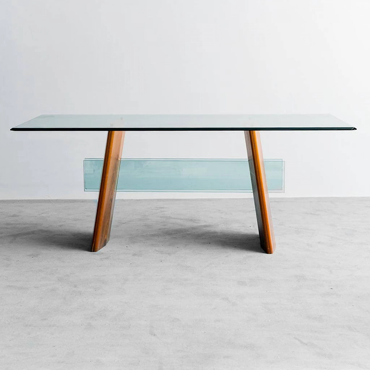 Wood and shaped glass table, 1980s 7