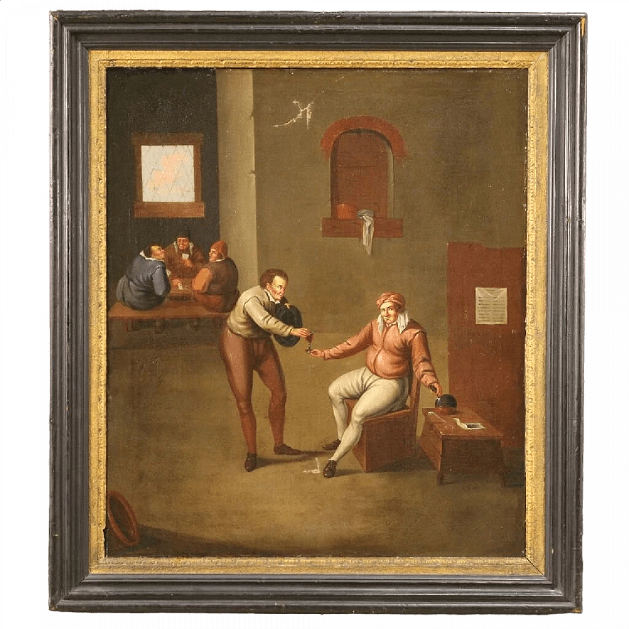 Flemish painting of tavern interior, oil on canvas, late 17th century 13