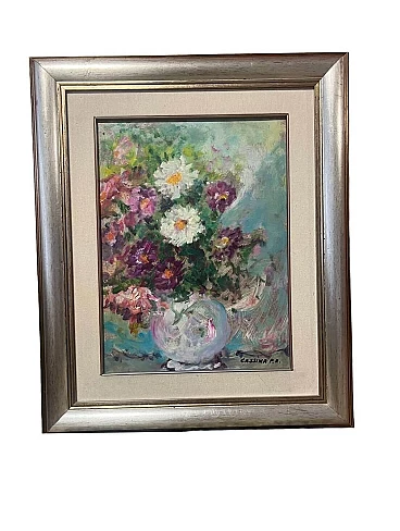 Pietro Augusto Cassina, vaso di fiori, dipinto a olio su masonite, anni '70