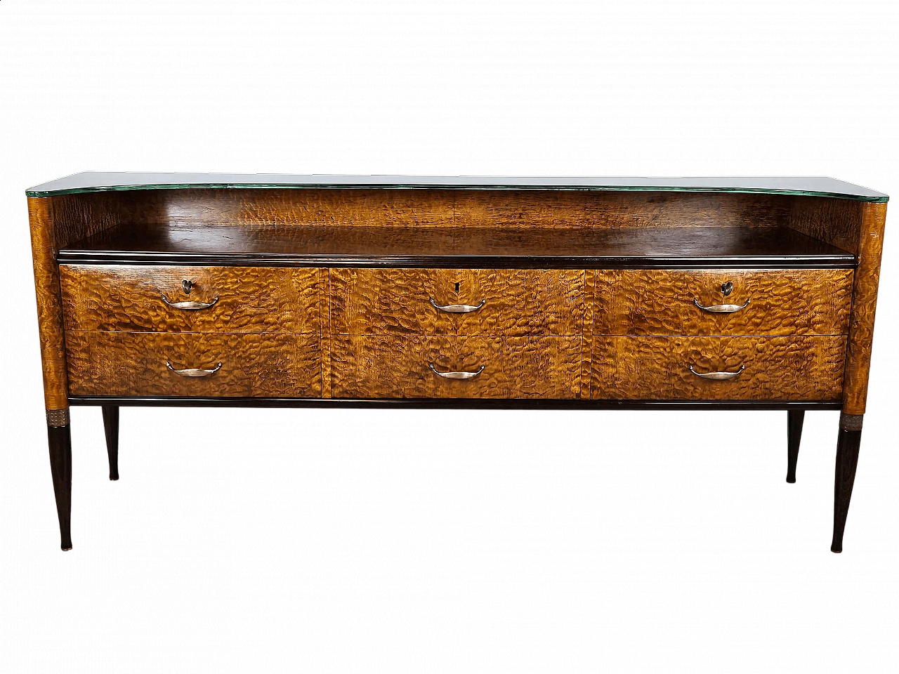 Thuja-root chest of drawers with glass top and shelf, 1960s 44