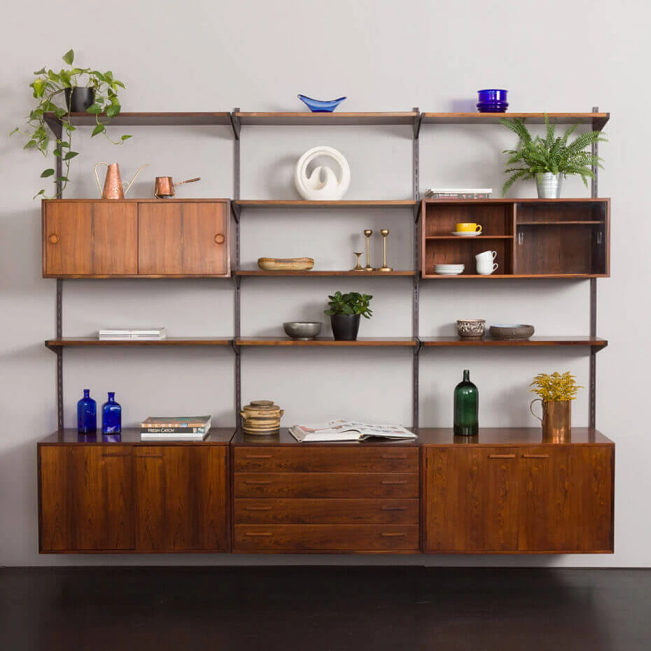 Modular rosewood bookcase with five cabinets by Kai Kristiansen for FM Mobler, 1960s 1