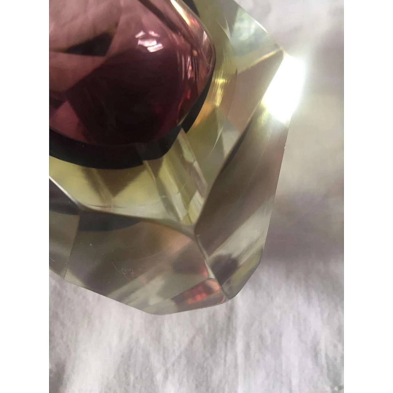 Seguso-style facetted submerged Murano glass ashtray, 1970s 5