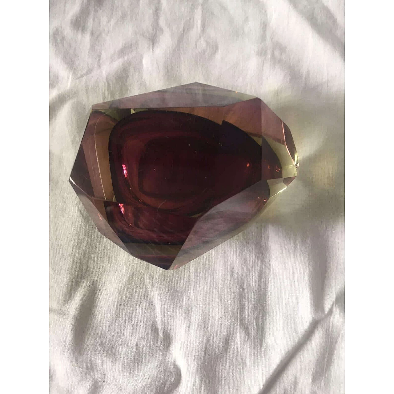 Seguso-style facetted submerged Murano glass ashtray, 1970s 7