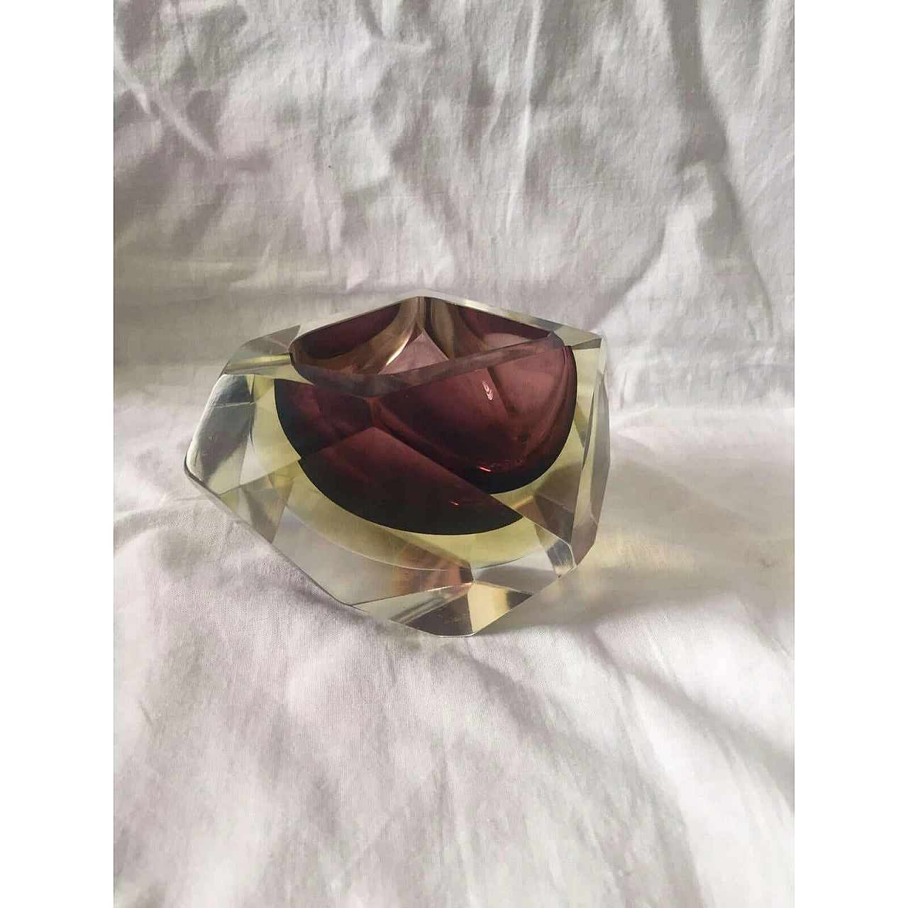 Seguso-style facetted submerged Murano glass ashtray, 1970s 8