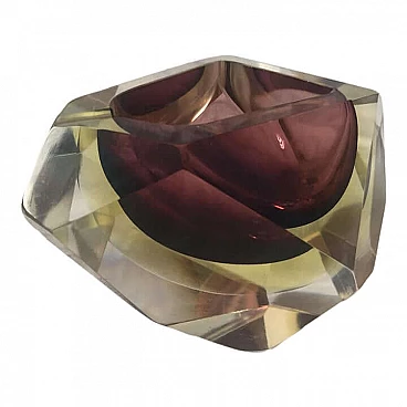 Seguso-style facetted submerged Murano glass ashtray, 1970s
