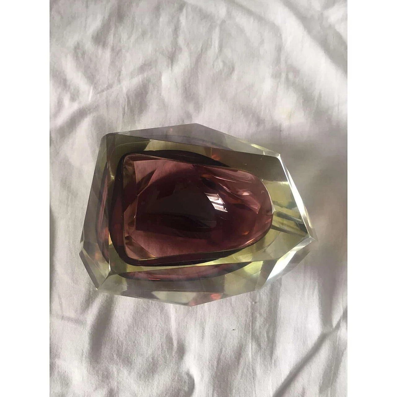 Seguso-style facetted submerged Murano glass ashtray, 1970s 11