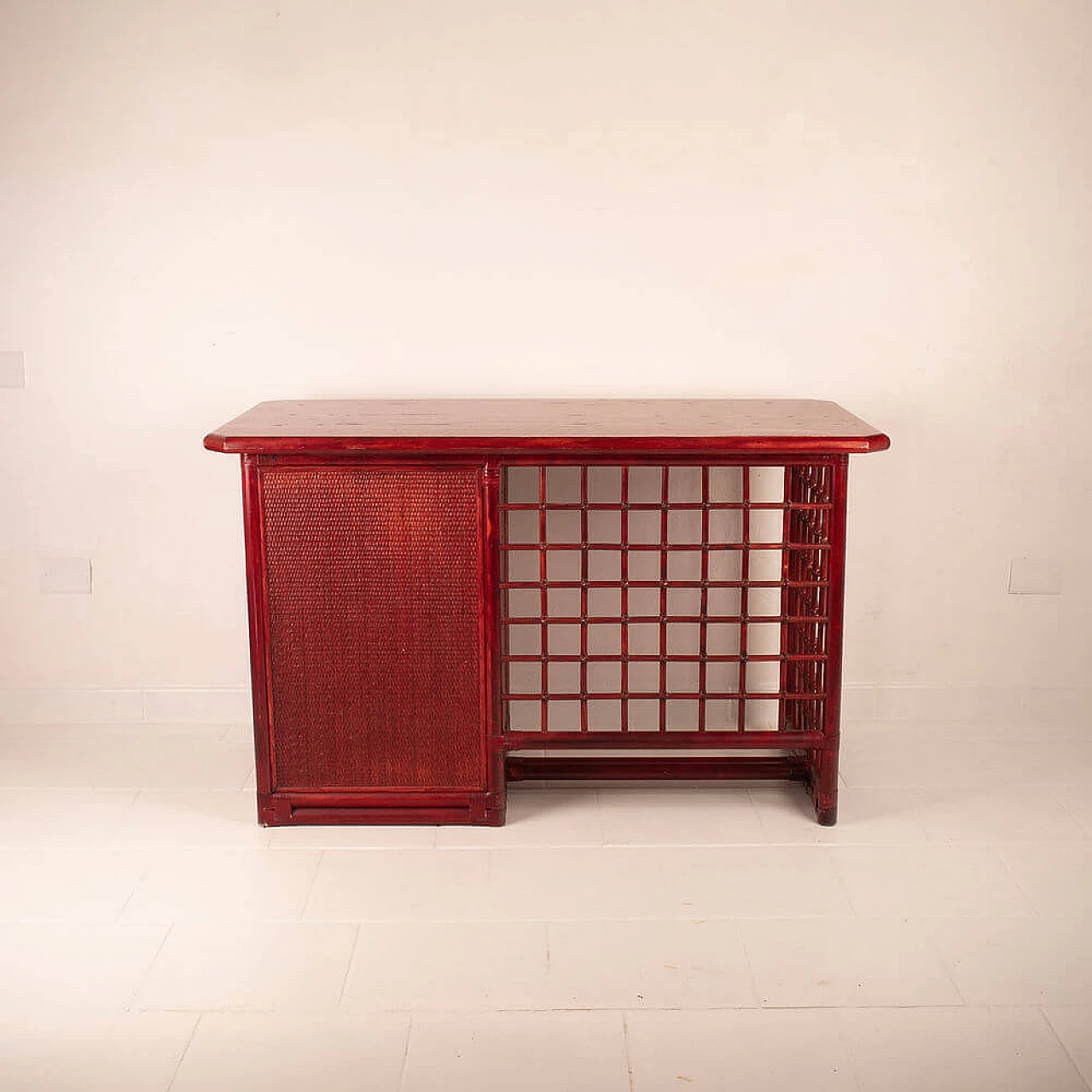 Rattan and leather desk with solid wood top by Italo Gasparucci, 1970s 9