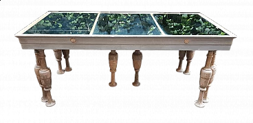 Tavolo con piano specchiato ottocentesco e gambe a rocchetto settecentesche, inizio '900