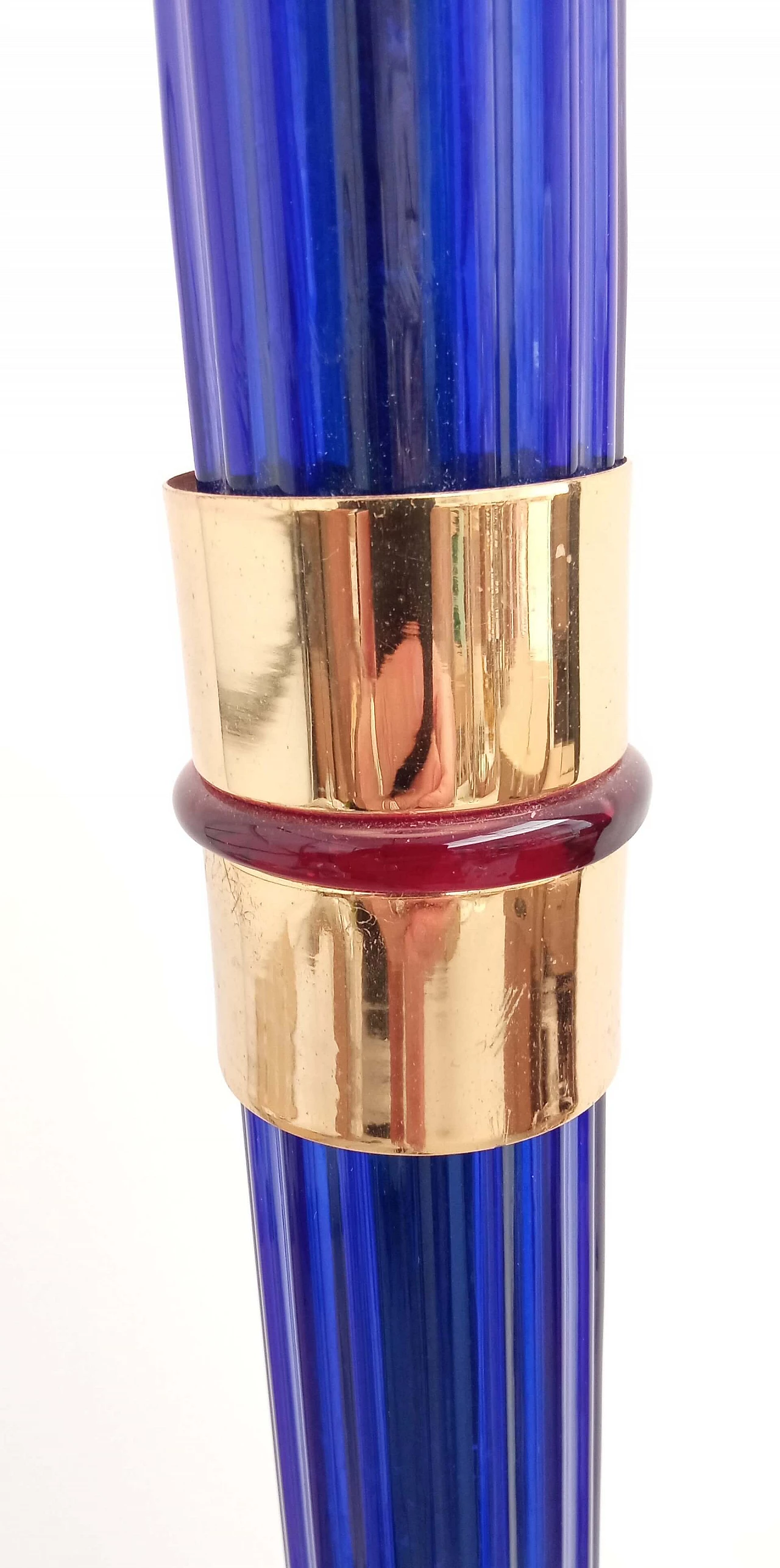 Lampada da terra in vetro di Murano blu e metallo dorato, anni '80 3
