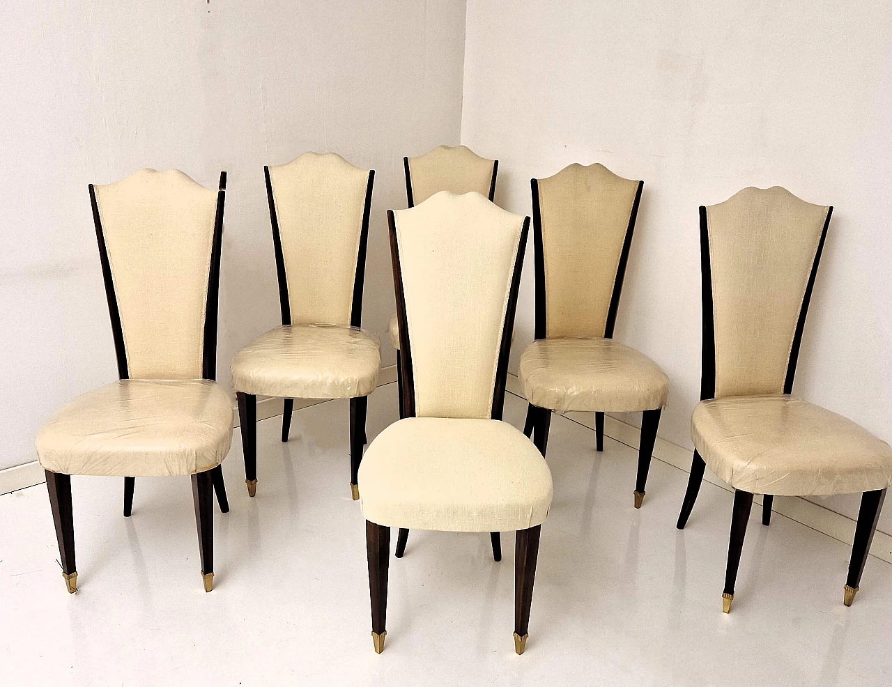 6 Chairs in rosewood-stained solid wood and fabric, 1940s 8