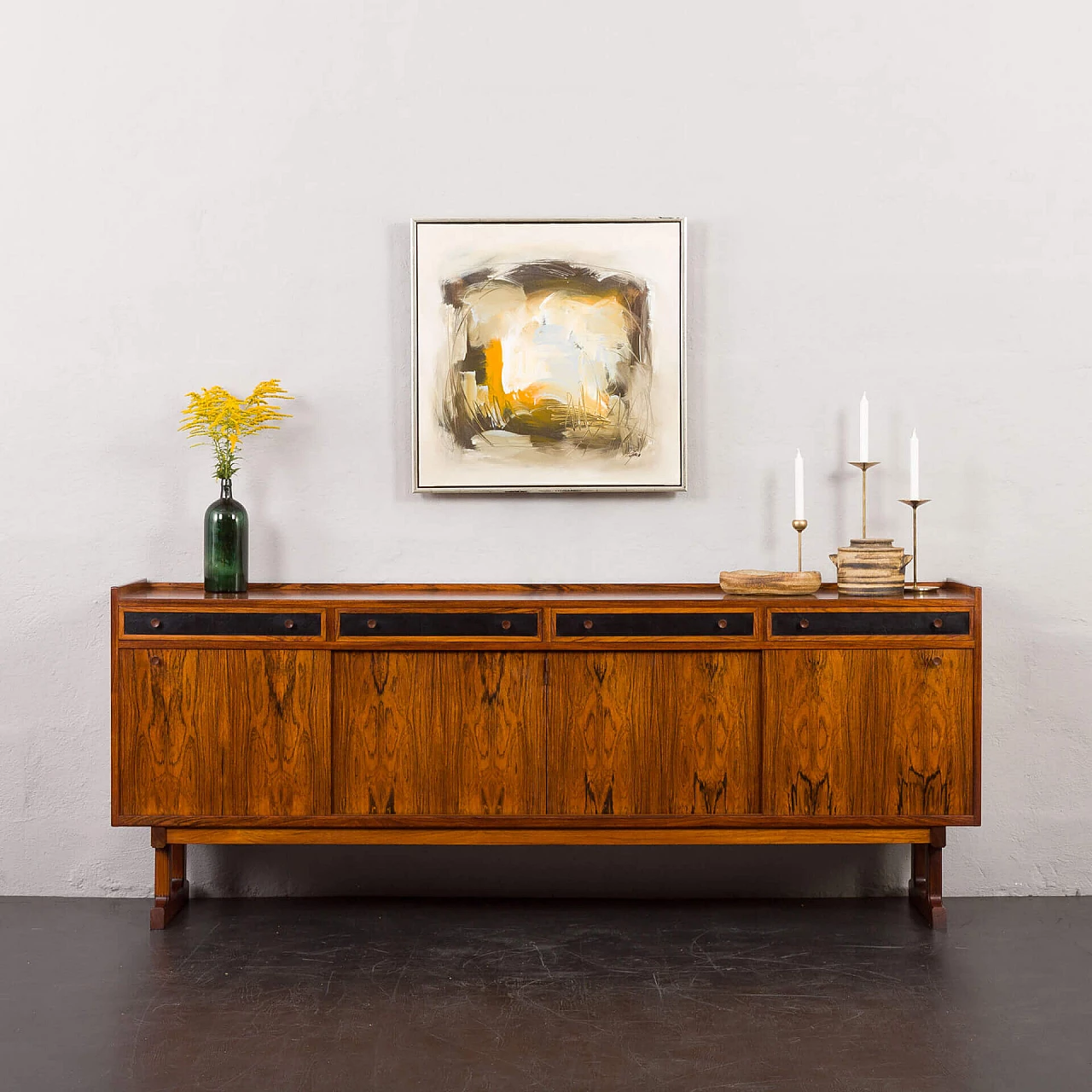 Danish rosewood sideboard with black leather details, 1960s 1