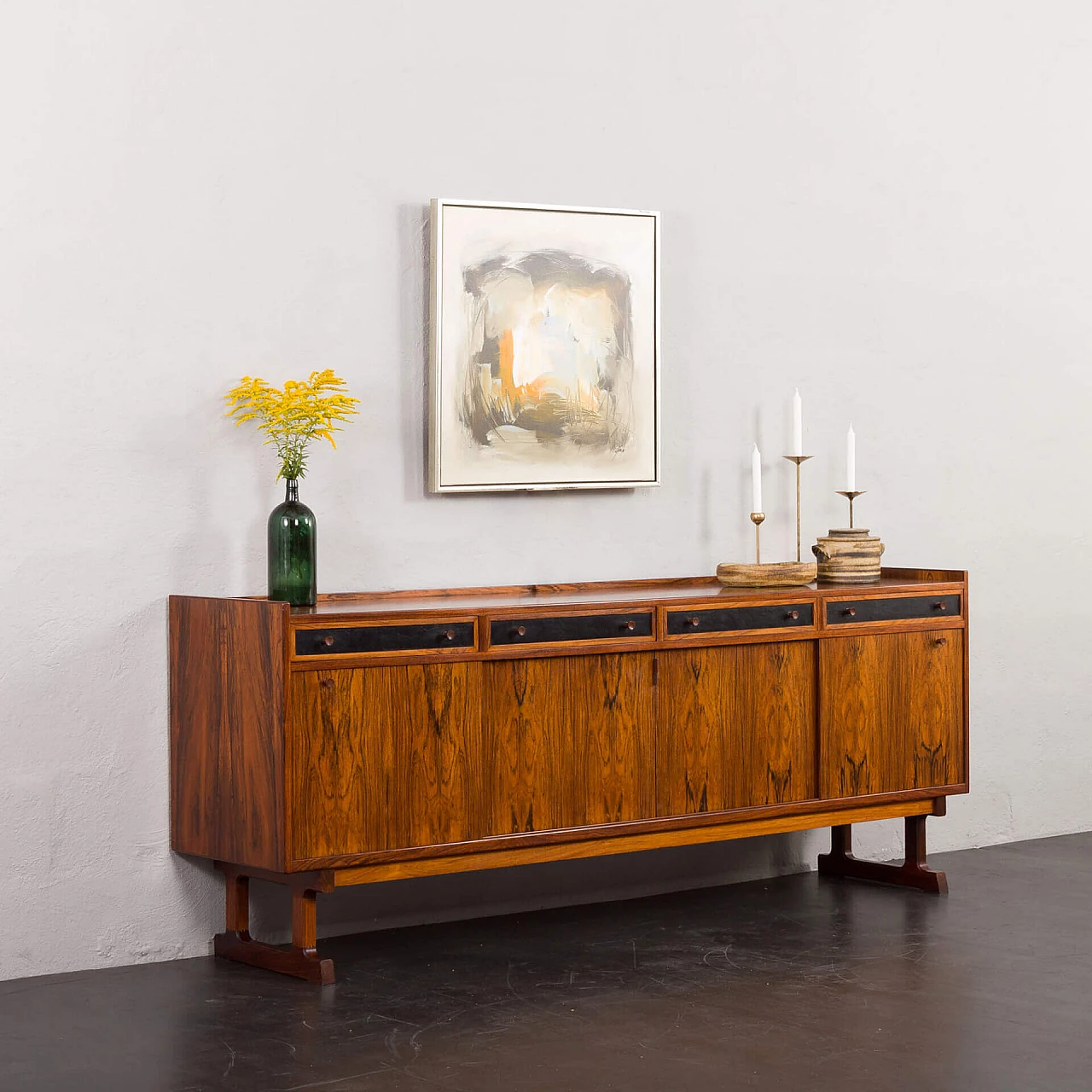 Danish rosewood sideboard with black leather details, 1960s 2