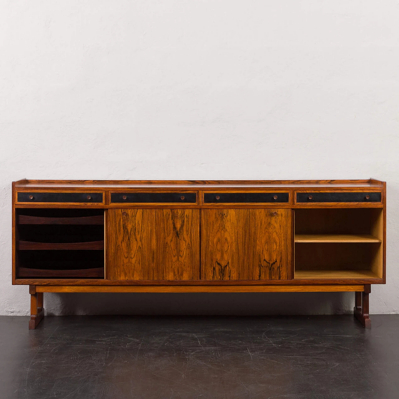 Danish rosewood sideboard with black leather details, 1960s 8