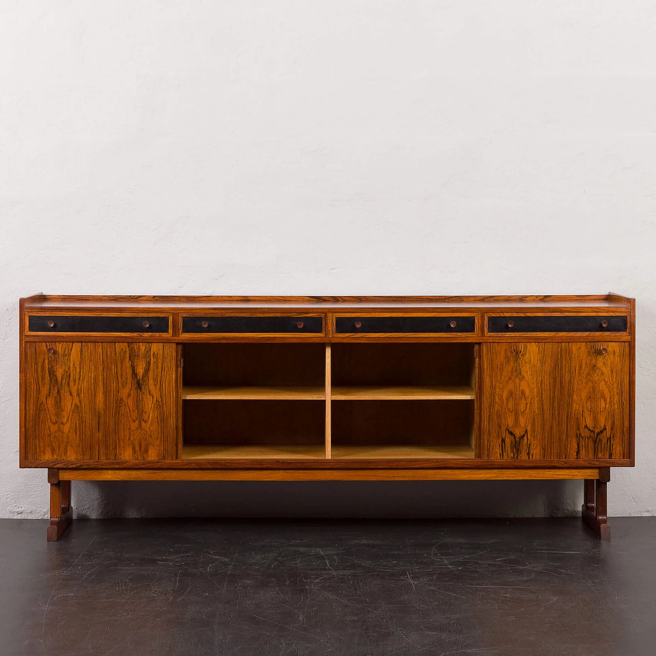 Danish rosewood sideboard with black leather details, 1960s 9