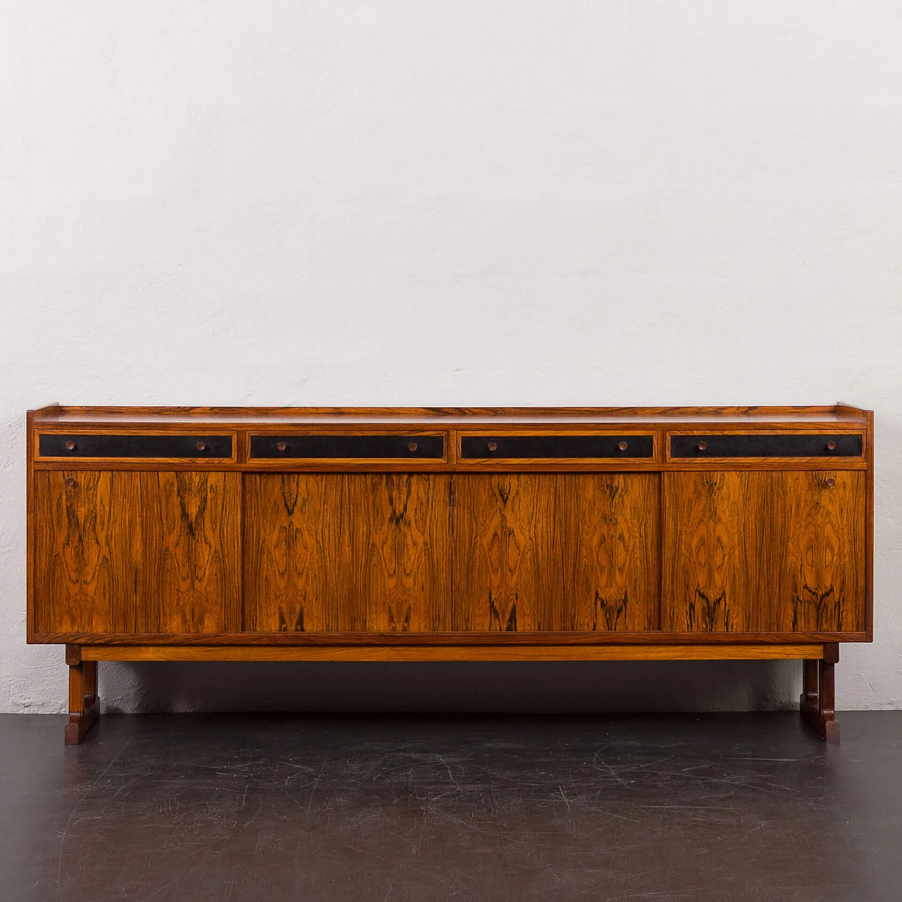 Danish rosewood sideboard with black leather details, 1960s 10