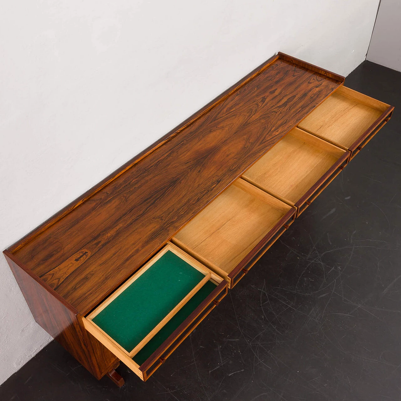 Danish rosewood sideboard with black leather details, 1960s 16