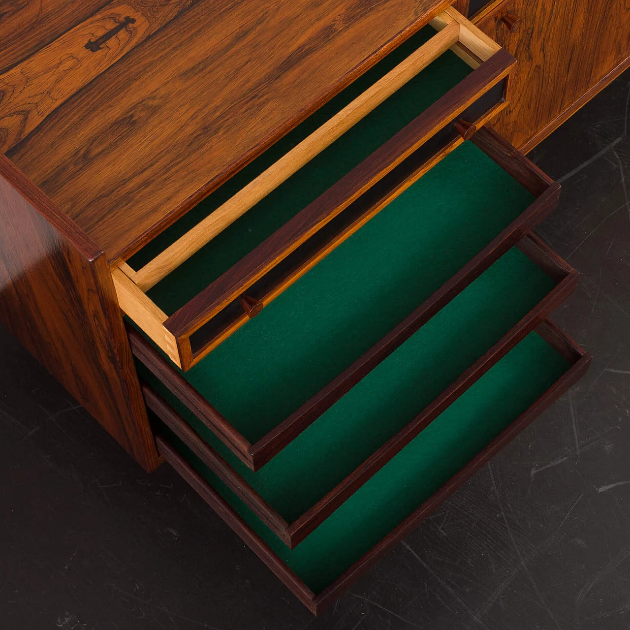 Danish rosewood sideboard with black leather details, 1960s 17