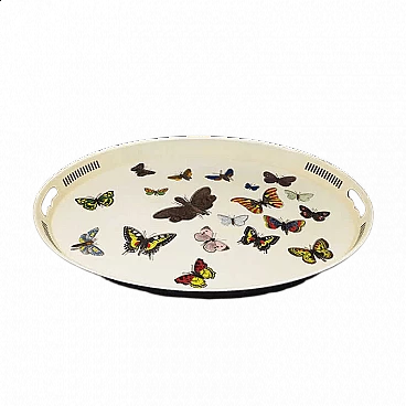 Oval metal tray by Piero Fornasetti, 1970s