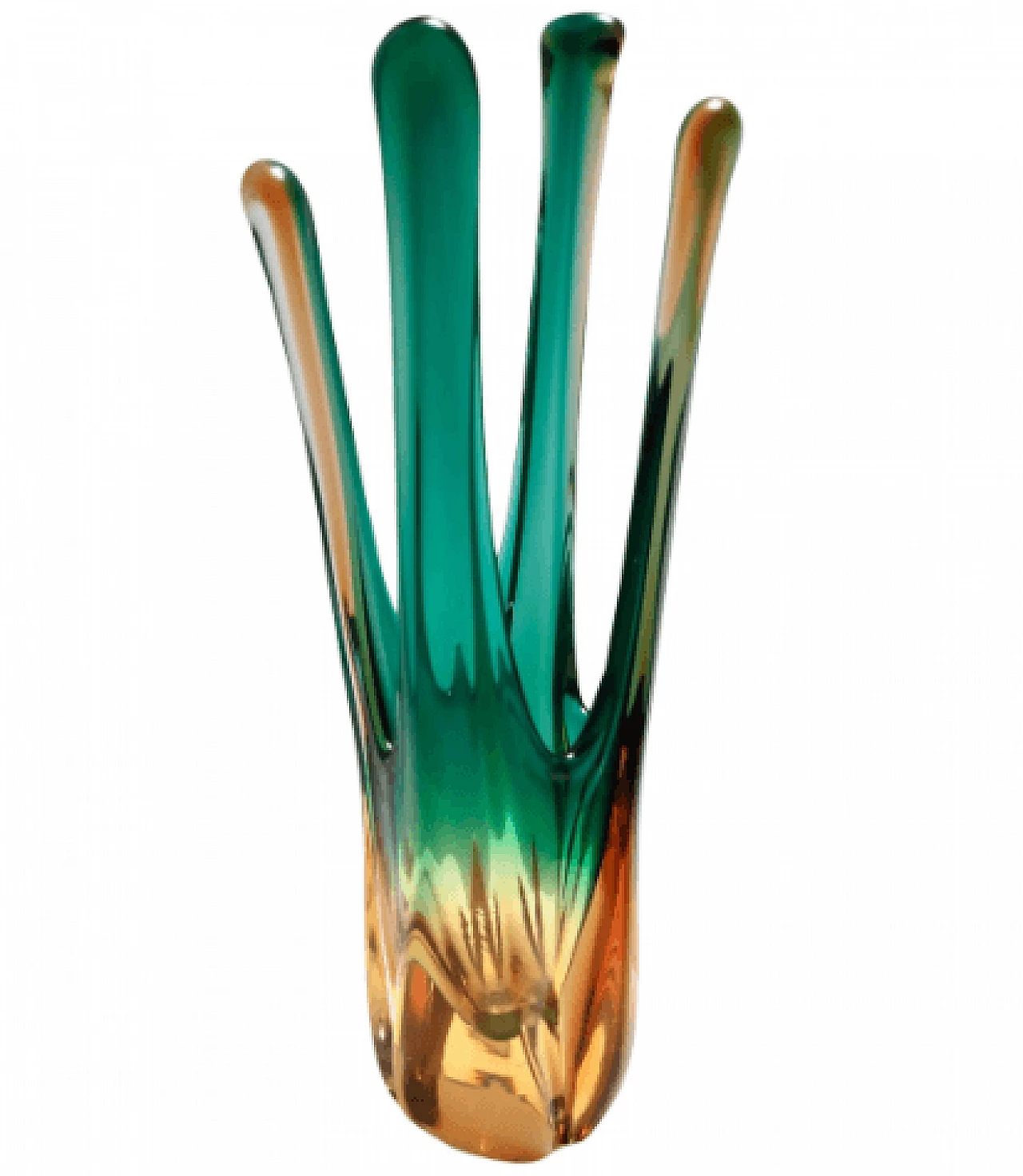 Vaso centrotavola in vetro di Murano verde e ambrato, anni '60 1