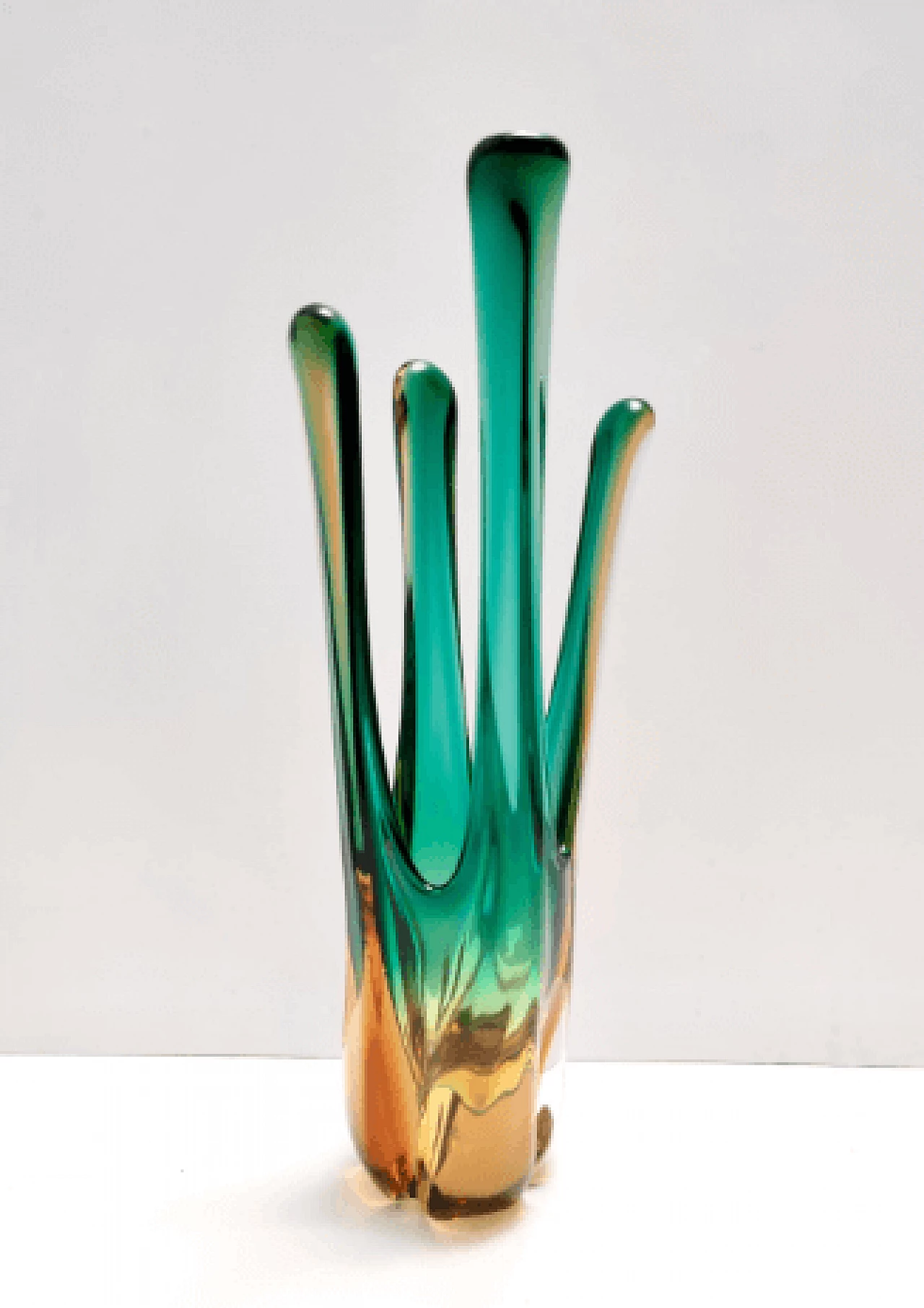 Vaso centrotavola in vetro di Murano verde e ambrato, anni '60 5