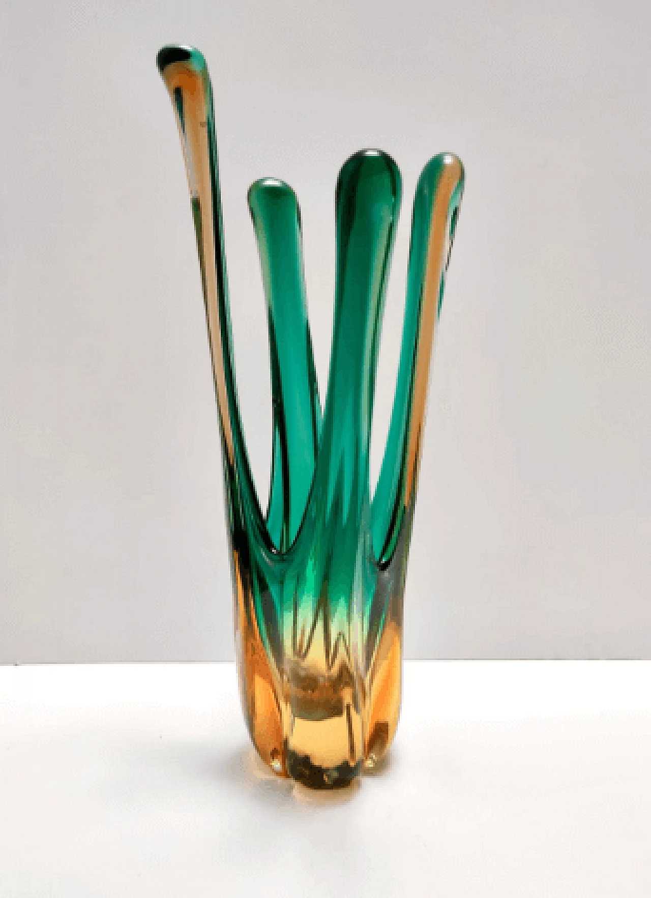 Vaso centrotavola in vetro di Murano verde e ambrato, anni '60 6