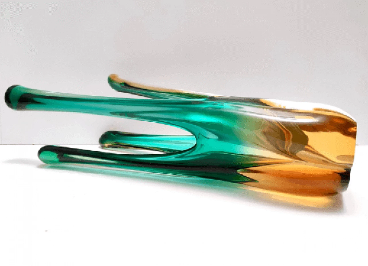 Vaso centrotavola in vetro di Murano verde e ambrato, anni '60 7