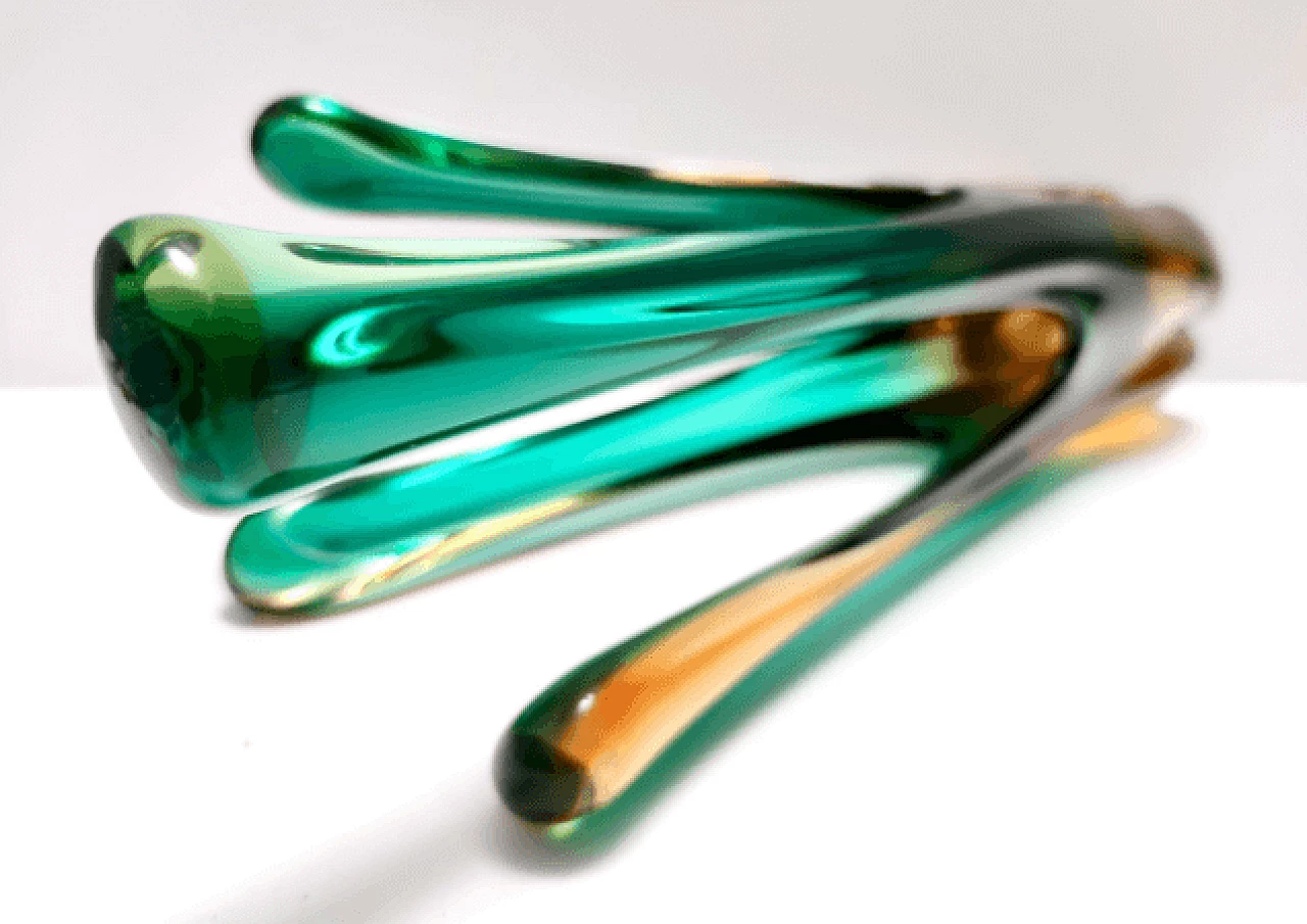 Vaso centrotavola in vetro di Murano verde e ambrato, anni '60 8