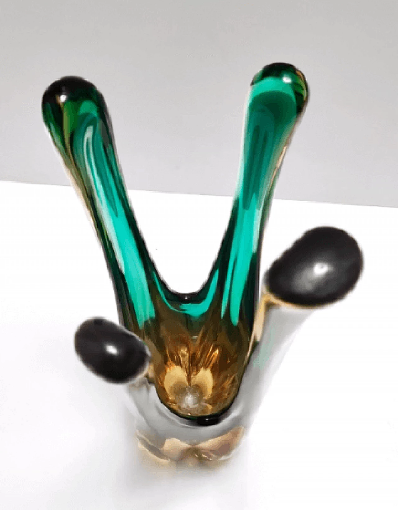 Vaso centrotavola in vetro di Murano verde e ambrato, anni '60 9