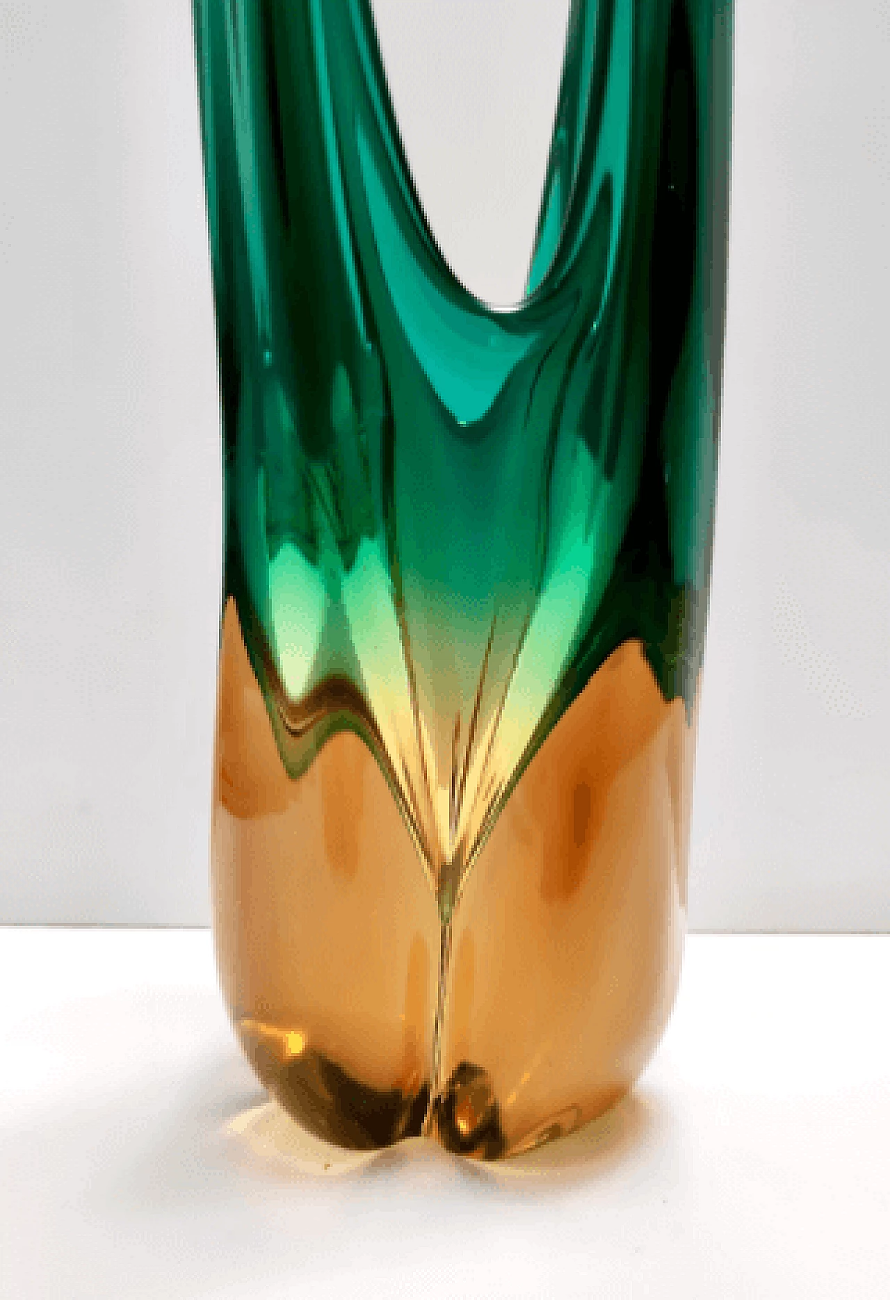 Vaso centrotavola in vetro di Murano verde e ambrato, anni '60 11