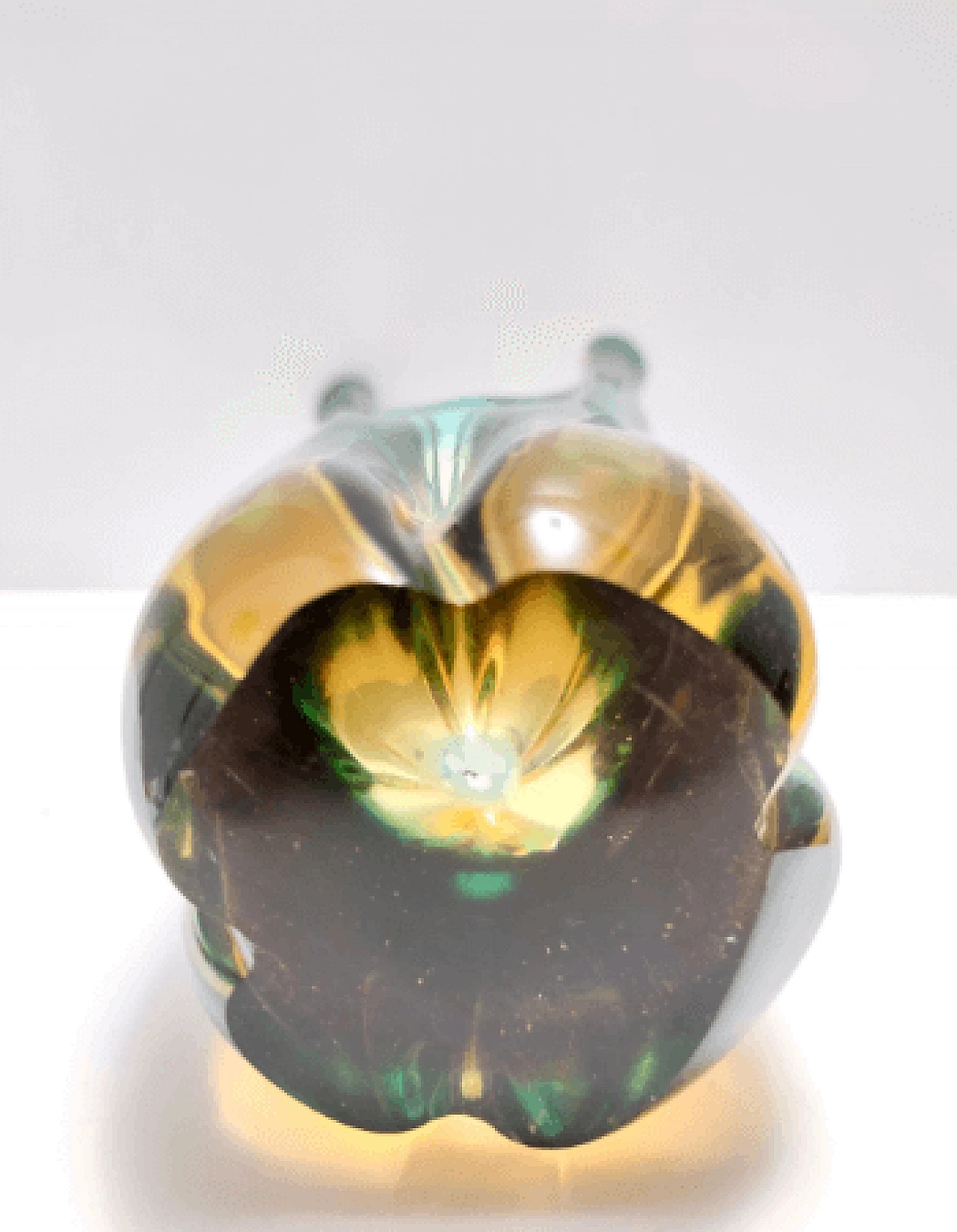 Vaso centrotavola in vetro di Murano verde e ambrato, anni '60 12